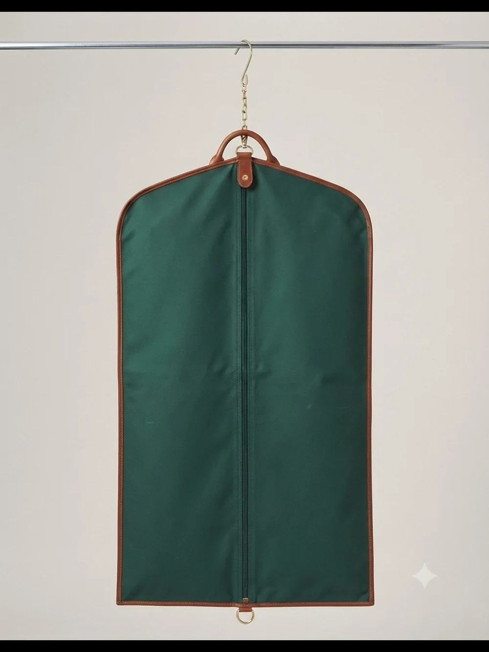Vintage Polo by Ralph Lauren Green Canvas Garment Bag with Brown Leather Trim